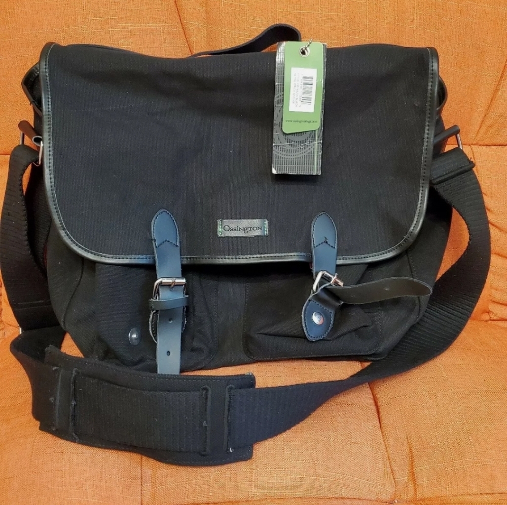 New WT Ossington Messenger Laptop Bag Canvas Black Leather Trim